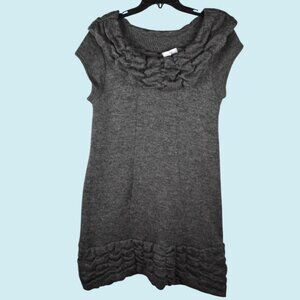 Ulla Sweater Dress Small Brown Knit Mini Capped Sleeve Ruffle Neck and Skirt